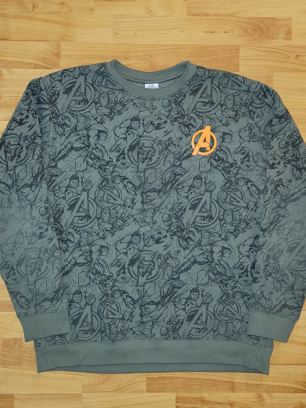 Marvel Avengers AOP Green Army Camo-Style Crewneck Longsleeve Sweatshirt, Large